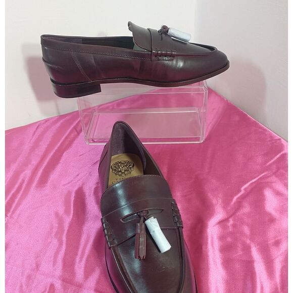 Vince Camuto Women's SZ 9.5M Swan Chiamry Block Heel Loafer Flat Shoes Burgundy - Picture 2 of 7